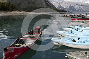 Canoes for renting at a Canadian lake