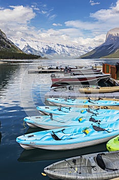 Canoes for renting at a Canadian lake