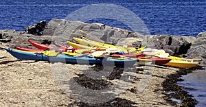 Canoes on the rocky beach