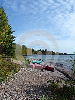 Canoes on Rocky Beach