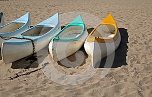 Canoes on the sand at Ramsgate, Kwazulu Natal.