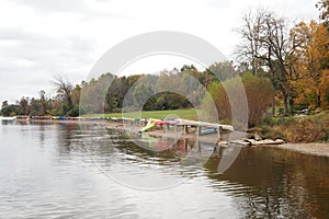 The canoes are on the shore as the boating season is over.