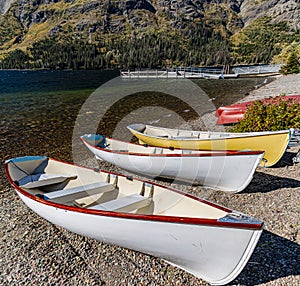 Canoes on The Shore of Two Medicine Lake