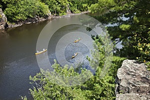 Canoes on the St Croix River viewed from an overlook