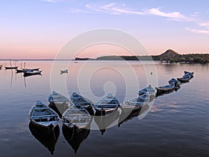 Canoes in sunset