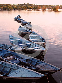 Canoes in sunset