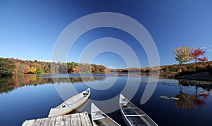 Canoes on Wah-Tuh lake, Maine, New England