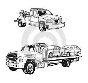 Vector illustrations of different tow trucks photo