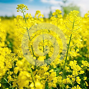 Canola Flowers, Rapeseed Field, Yellow Blooming Meadow