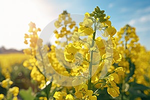 Canola Flowers, Rapeseed Field, Yellow Blooming Meadow