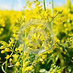 Canola Flowers, Rapeseed Field, Yellow Blooming Meadow