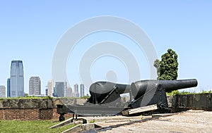 Canons at Fort Jay on Governors Island in New York Harbor