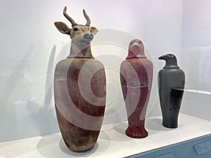 Canopic Jar, Hawk, Raven and Elk, 1993 by William Morris a glass artist