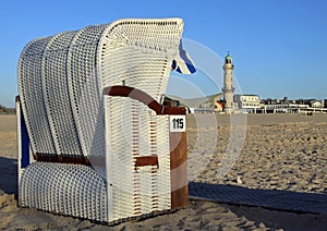 Canopied beach chair at beach WarnemÃÂ¼nde photo