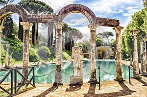 The Canopus, ancient pool in Villa Adriana, Tivoli, Italy photo