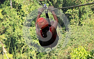 Canopy zip lining tirolesa in Costa Rica Tour Beautiful Girl