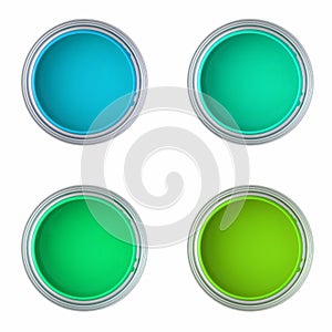 Cans with blue and green paint