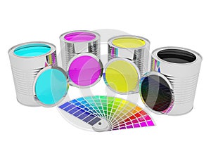 Cans with color paint and pantone