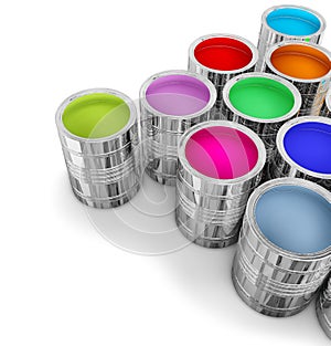 Cans with colorful paints photo