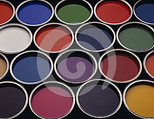 Cans of coloured paint