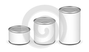 Cans of different sizes isolated on white background mock up