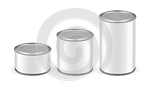 Cans of different sizes isolated on white background mock up