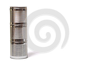 Cans with preservations. Metal cans on a white with copy space