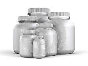 Cans of protein or gainer powder photo