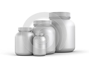 Cans of protein or gainer powder photo