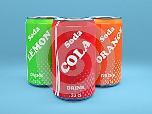 Cans of soda drink soft