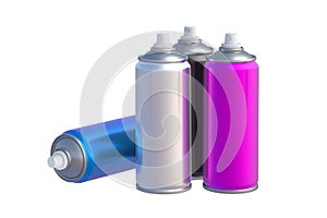 Cans of spray paint without lids isolated on white background