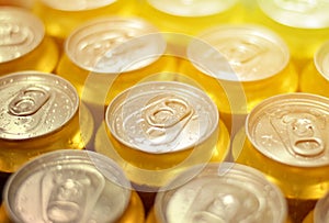 Cans with water drops macro shot