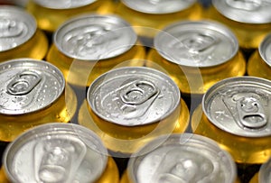 Cans with water drops macro shot