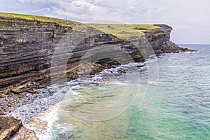 Cantabrian coast with horizontal geological layers. Cantabria, Spain