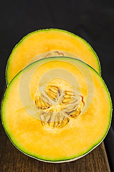 Cantaloup Melon Cut in Half and lined up