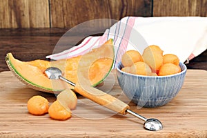 Cantaloupe melon balls in a bowl