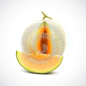Cantaloupe Melon,with Orange flesh on the White Blackground