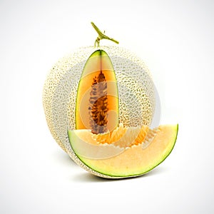 Cantaloupe Melon,with Orange flesh on the White Blackground