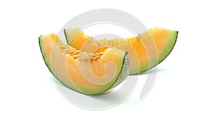 Cantaloupe melon slice piece, Isolated on white background.