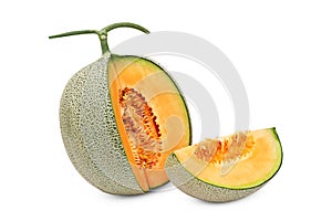 Cantaloupe melon slices isolated on white