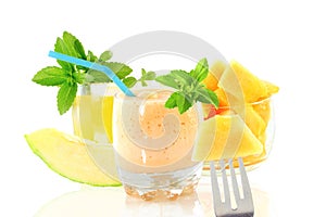 Cantaloupe melon smoothie or milkshake with fruit and stevia