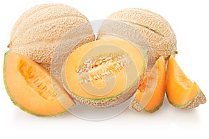 Cantaloupe melons group on white