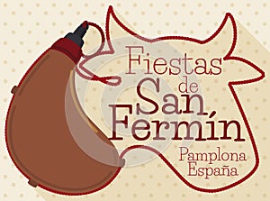 Canteen and Bull Silhouette with Cords for San Fermin Celebration, Vector Illustration photo