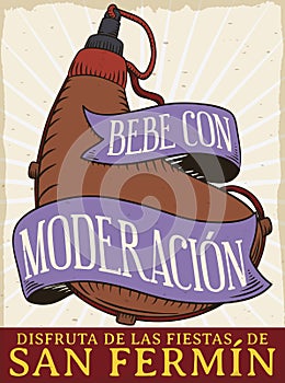 Canteen with Ribbon Promoting to Drink Moderately in San Fermin, Vector Illustration photo