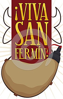 Canteen with Sign and Bull Silhouette for San Fermin Festival, Vector Illustration photo