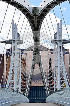 Cantelever bridge to a glass building at Salford dock area in Manchester UK