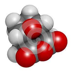 Cantharidin blister beetle poison molecule. 3D rendering.  Secreted by blister beetles, spanish fly, soldier beetles, etc. Atoms