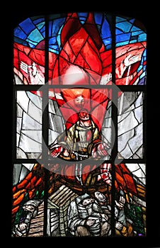 Canticle of the Sun by Saint Francis of Assisi, stained glass window in Saint Francis chapel in Ellwangen, Germany