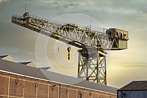 Cantilever lifting crane for shipbuilding in Govan near Glasgow and freight container transportation photo