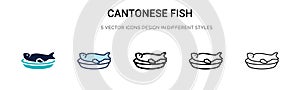 Cantonese fish icon in filled, thin line, outline and stroke style. Vector illustration of two colored and black cantonese fish